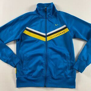 Nike Livestrong Jacket Women's Large Track Running Full Zip Blue Yellow Striped